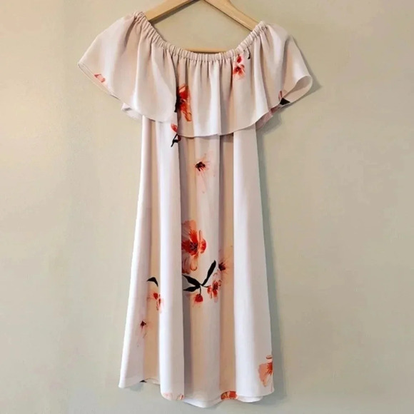 Wilfred Aritzia Neuchatel Off Shoulder Floral Print Mini Dress Dusty Pink XXS. - Picture 4 of 14